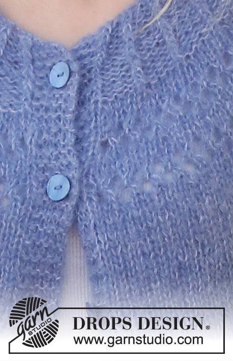 Round Lake Cardigan / DROPS 230-13 - Casaco tricotado de cima para baixo com encaixe arredondado e ponto rendado, em DROPS Brushed Alpaca Silk e DROPS Kid-Silk. Do S ao XXXL.