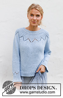 Echo Mountain / DROPS 230-18 - Knitted jumper in DROPS Paris. The piece is worked top down, with round yoke and lace pattern. Sizes S - XXXL.