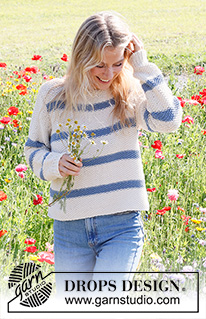 Sea Bird Sweater / DROPS 230-2 - Knitted basic jumper in DROPS Paris. The piece is worked bottom up, with moss stitch and stripes. Sizes S - XXXL.