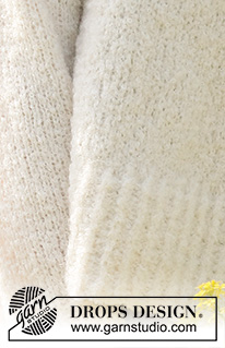 White Dandelion / DROPS 230-31 - Sweter na drutach z włóczek DROPS Alpaca Bouclé i DROPS Kid-Silk, przerabiany od dołu do góry dżersejem, z brzegami ściągaczem i pęknięciami na bokach. Od S do XXXL.