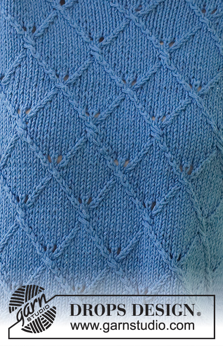 Blue Glass / DROPS 230-34 - DROPS Paris lõngast alt üles kootud reljeefse tekstuurse mustriga džemper suurustele S kuni XXXL