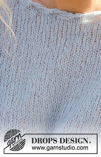 Piece of Sky / DROPS 230-50 - Ylhäältä alas neulottu pusero DROPS Brushed Alpaca Silk -langasta. Työssä on satulaolkapäät ja koristereunus. Koot S-XXXL.