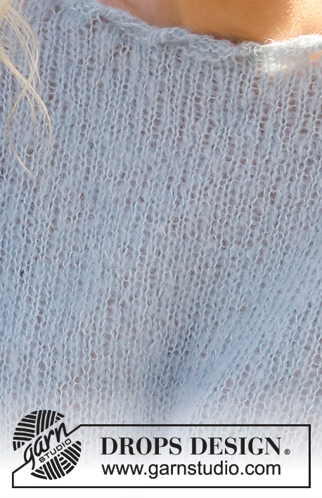 Piece of Sky / DROPS 230-50 - Pulovr s ozdobným lemem pletený shora dolů z příze DROPS Brushed Alpaca Silk. Velikost S - XXXL.