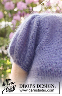 Violet Meadow / DROPS 230-55 - Sweter na drutach przerabiany od dołu do góry, z krótkimi bufiastymi rękawami, 2 nitkami włóczki DROPS Kid-Silk. Od S do XXXL.