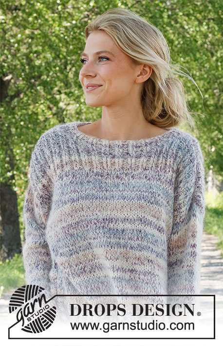 Colorful Walk / DROPS 231-11 - Knitted sweater in DROPS Fabel and DROPS Brushed Alpaca Silk. The piece is worked bottom up with ribbed edges. Sizes XS - XXL.