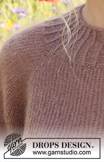 Nougat Dreams / DROPS 231-12 - Sweter na drutach przerabiany od góry do dołu, 2 nitkami włóczki DROPS Kid-Silk, z reglanowymi rękawami o długości ¾. Od S do XXXL.