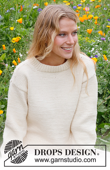 Prairie Rose Sweater / DROPS 231-19 - Knitted jumper in DROPS Big Merino. The piece is worked bottom up, with split in the sides. Sizes S - XXXL.