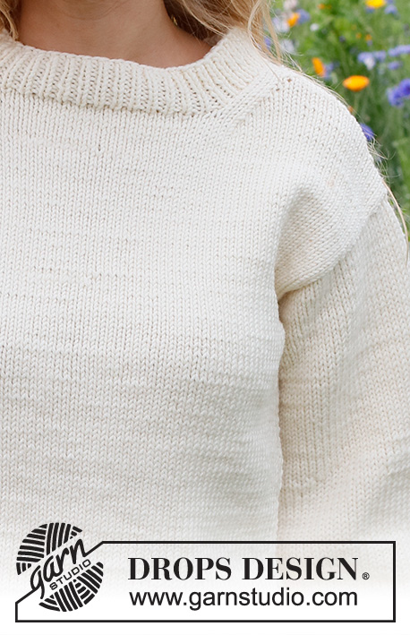 Prairie Rose Sweater / DROPS 231-19 - Stickad tröja i DROPS Big Merino. Arbetet stickas nedifrån och upp i slätstickning med sprund i sidorna. Storlek S - XXXL.