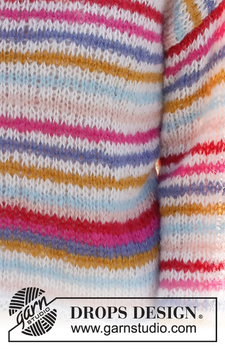 Candy Stripes / DROPS 231-2 - Pull basique tricoté de bas en haut, avec rayures, avec 2 fils DROPS Brushed Alpaca Silk. Du XS au XXL.