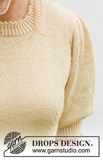 Chamomile Tea Top / DROPS 231-22 - Sweter / t-shirt na drutach, przerabiany od góry do dołu dżersejem, z krótkimi bufiastymi rękawami i brzegami pikotką, z włóczki DROPS BabyAlpaca Silk. Od S do XXXL