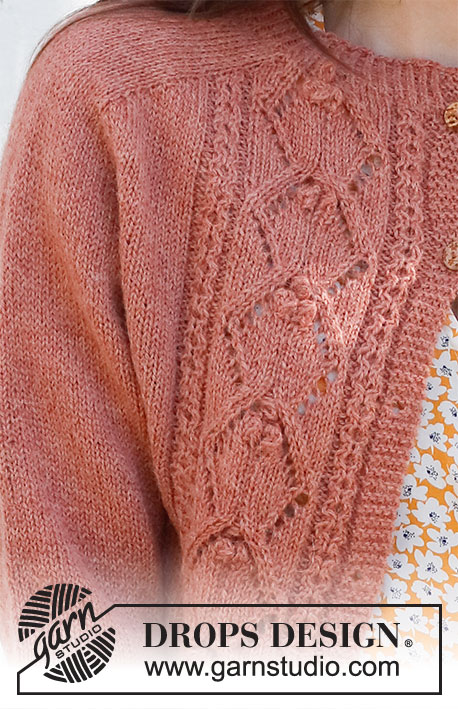 Crystal Lattice / DROPS 231-24 - Knitted jacket in DROPS Alpaca or DROPS BabyMerino. The piece is worked top down, with saddle-shoulders, lace pattern, bobbles and split in the sides. Sizes S - XXXL.