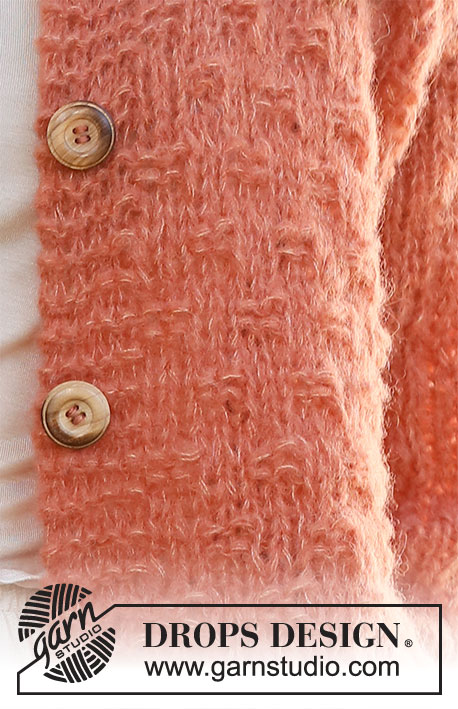 Maggie's Bricks Cardigan / DROPS 231-29 - Propínací svetr s postranními rozparky pletený zdola nahoru dvojitou přízí DROPS Brushed Alpaca Silk nebo jednoduchou přízí DROPS Wish. Velikost S - XXXL.