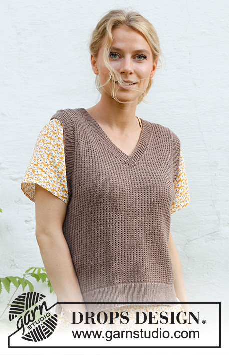 Poetry Night / DROPS 231-48 - Knitted vest in DROPS BabyMerino. The piece is worked bottom up with relief-pattern, V-neck and split in the sides. Sizes XS - XXL.
