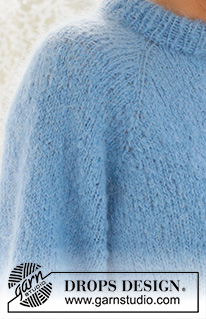 Blueberry Cream Sweater / DROPS 231-57 - Prjónuð peysa úr DROPS Melody. Stykkið er prjónað ofan frá og niður með tvöföldum kanti í hálsmáli og laskalínu. Stærð S - XXXL.