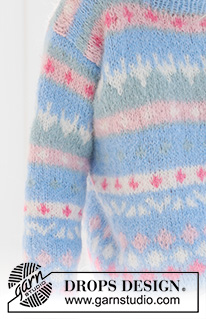 Mixed Berries Sweater / DROPS 231-58 - Jersey de punto en DROPS Melody. La pieza está tejida de abajo hacia arriba, con patrón de jacquard multicolor y cuello doble. Tallas XS – XXXL.