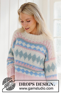 Berries and Cream Sweater / DROPS 231-60 - Strikket bluse i DROPS Melody. Arbejdet strikkes nedefra og op med flerfarvet mønster og dobbelt halskant. Størrelse XS - XXXL.