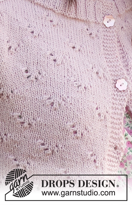 Pink Peony Cardigan / DROPS 232-26 - Gilet tricoté de haut en bas avec manches marteau, point ajouré et manches 3/4, en DROPS Flora. Du S au XXXL