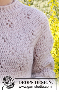 Sommarfin / DROPS 232-49 - Crocheted sweater in DROPS Air. The piece is worked top down, with round yoke and lace pattern. Sizes XS - XXL.