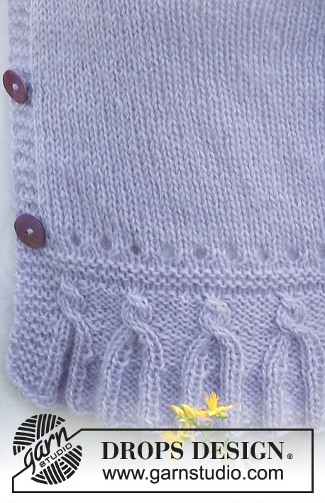 Provence Purple Cardigan / DROPS 232-52 - Casaco tricotado de baixo para cima, com mangas curtas e gola dobrada, em DROPS Alpaca e DROPS Kid-Silk. Do S ao XXXL.