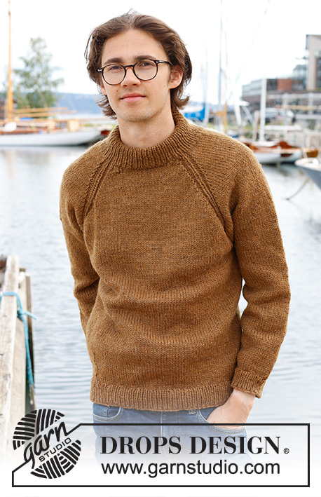 Spice Market / DROPS 233-10 - Knitted sweater for men in DROPS Alaska. The piece is worked top down with stockinette stitch, double neck and raglan. Sizes S - XXXL