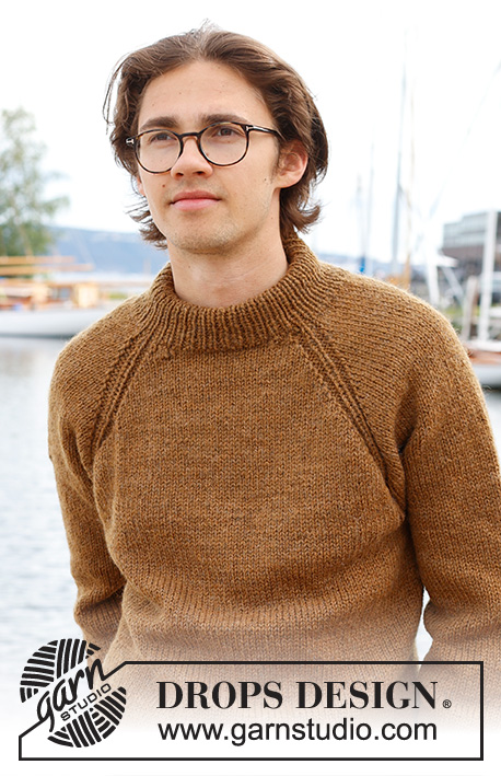 Spice Market / DROPS 233-10 - Knitted sweater for men in DROPS Alaska. The piece is worked top down with stockinette stitch, double neck and raglan. Sizes S - XXXL