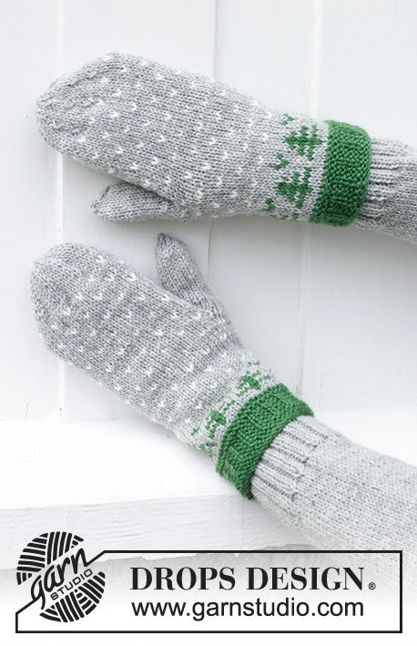 Christmas Time Mittens / DROPS 233-15 - Męskie rękawiczki na drutach, z włóczki DROPS Karisma. Przerabiane od dołu do góry, z żakardem w choinki. Temat: Boże Narodzenie.