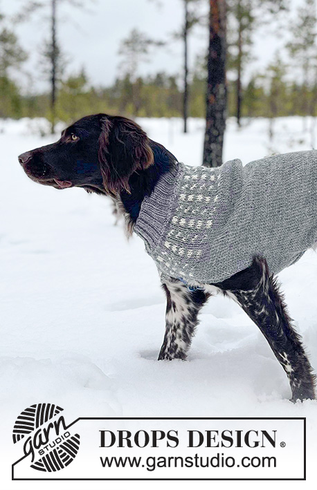 Northbound / DROPS 233-17 - Strikket genser til hund i DROPS Alaska. Arbeidet strikkes ovenfra og ned med flerfarget mønster. Størrelse XS - M.