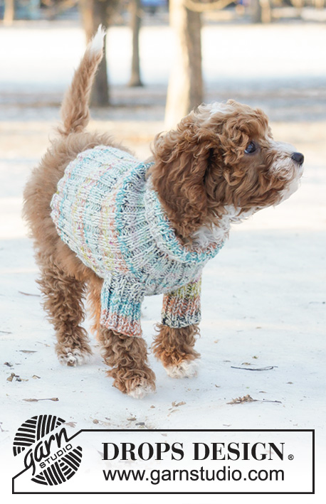 Winter Awakens / DROPS 233-18 - Kötött pulóver, kutyáknak, 2 szál DROPS Fabel fonalból A darabot bordás mintával kötjük
XS-M méretben