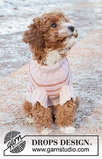 Pink Stripes / DROPS 233-19 - Strikket bluse til hund i DROPS Merino Extra Fine. Arbejdet strikkes oppefra og ned med striber. Størrelse XS - M.