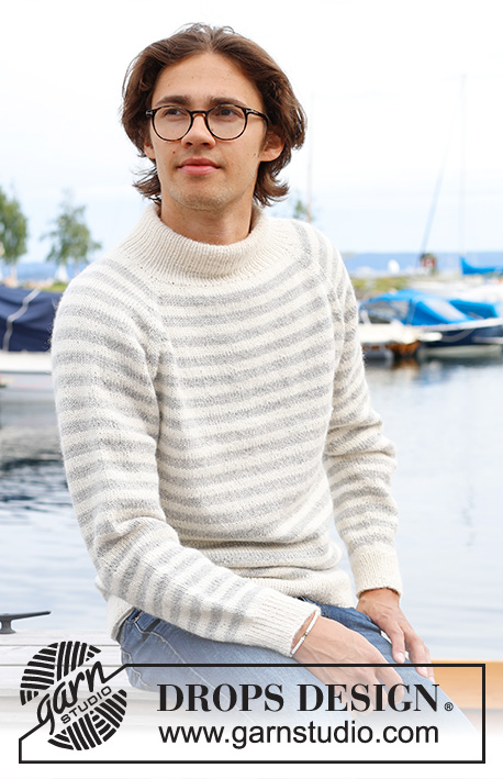 Latitude / DROPS 233-3 - Knitted sweater for men in DROPS Karisma or DROPS Puna. The piece is worked top down with double neck, raglan and stripes. Sizes S - XXXL.