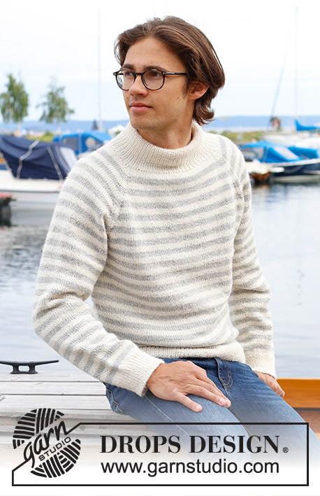 Latitude / DROPS 233-3 - Knitted jumper for men in DROPS Karisma or DROPS Puna. The piece is worked top down with double neck, raglan and stripes. Sizes S - XXXL.