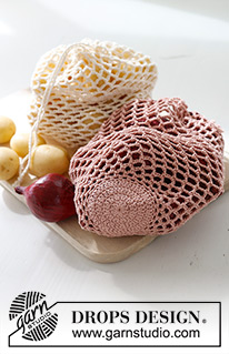 Seasonal Fruit / DROPS 234-76 - Crocheted small fruit and vegetable net in DROPS Safran. The piece is worked with lace pattern. Theme: Christmas.