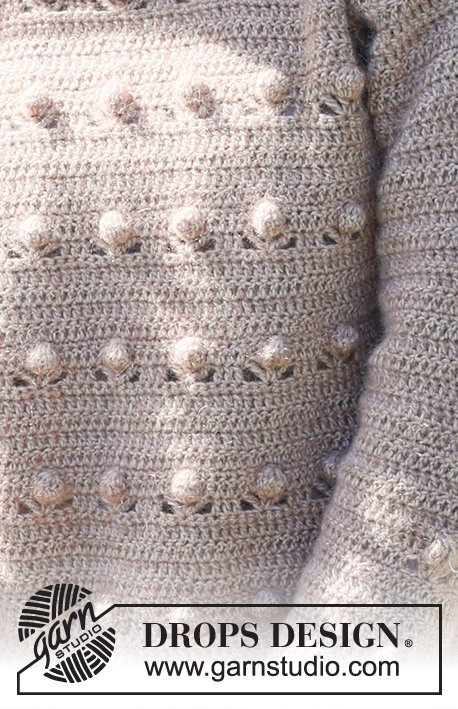 Coconut Grove / DROPS 235-15 - Crocheted jumper in DROPS Alpaca and DROPS Kid-Silk. The piece is worked bottom up, with bobble-pattern. Sizes XS - XXL.