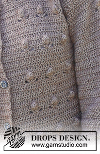Coconut Grove Cardigan / DROPS 235-16 - Crocheted jacket in DROPS Alpaca and DROPS Kid-Silk. The piece is worked bottom up, with bobble-pattern. Sizes XS - XXL.