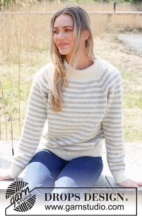 Latitude / DROPS 235-18 - Knitted sweater in DROPS Karisma or DROPS Puna. The piece is worked top down with double neck, raglan and stripes. Sizes S - XXXL.