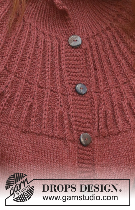 Autumn Cardinal Cardigan / DROPS 235-23 - Rozpinany sweter na drutach, przerabiany od góry do dołu, z zaokrąglonym karczkiem i ściegiem angielskim, z włóczki DROPS Lima. Od S do XXXL.