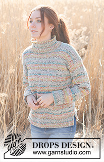 Confetti Sprinkles / DROPS 235-28 - Knitted sweater in 2 strands DROPS Fabel. Piece is knitted bottom up in stockinette stitch with high collar. Size XS – XXL.
