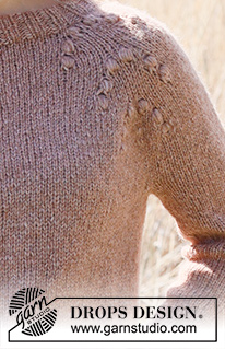 Winter Berry / DROPS 235-30 - Sweter na drutach, przerabiany od góry do dołu, z reglanowymi rękawami i supełkami, z włóczki DROPS Air. Od S do XXXL.