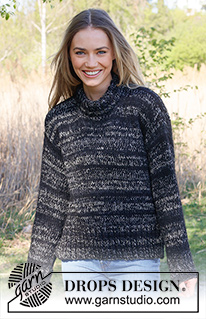 Salt & Pepper / DROPS 235-32 - Knitted sweater in DROPS Fabel and DROPS Brushed Alpaca Silk. The piece is worked in stockinette stitch with split in the sides and double neck. Sizes XS - XXL.