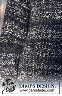 Salt & Pepper / DROPS 235-32 - Sweter na drutach, przerabiany dżersejem, z pęknięciami na bokach i podwójnym wykończeniem dekoltu, z włóczek DROPS Fabel i DROPS Brushed Alpaca Silk. Od XS do XXL.