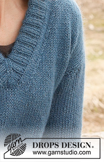 Rivière / DROPS 235-34 - Knitted jumper in DROPS Alpaca and DROPS Kid-Silk. The piece is worked bottom up with V-neck. Sizes XS - XXXL.