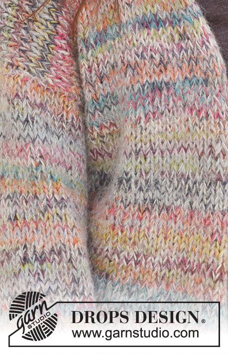 Sparkling Sunrise Cardigan / DROPS 235-35 - Prosty rozpinany sweter na drutach, przerabiany od dołu do góry, dżersejem, 1 nitką włóczki DROPS Brushed Alpaca Silk i 2 nitkami DROPS Fabel. Od XS do XXL.