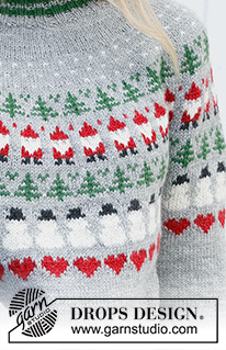 Christmas Time Sweater / DROPS 235-39 - Pull tricoté de haut en bas, avec empiècement arrondi et jacquard Père Noël, sapin de Noël, bonhomme de neige et cœur, en DROPS Karisma. Du S au XXXL. Thème: Noël.
