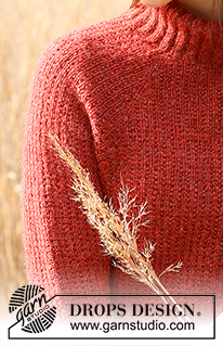 Warm Blush / DROPS 235-6 - Sweter na drutach, przerabiany od góry do dołu, z podwójnym wykończeniem dekoltu, reglanowymi rękawami i wzorem ziarna piasku, z włóczki DROPS Sky. Od S do XXXL