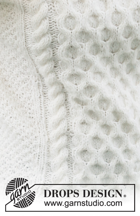 Cream Wafer / DROPS 236-15 - Strikket genser i DROPS Air. Arbeidet strikkes ovenfra og ned med raglan, dobbel halskant, fletter og perlestrikk. Størrelse S - XXXL.