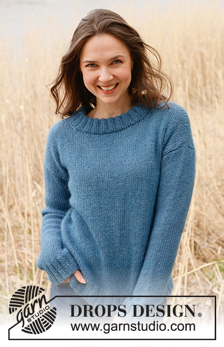 Rhapsody in Blue / DROPS 236-36 - Knitted sweater in DROPS Flora and DROPS Kid-Silk. Piece is knitted bottom up in stockinette stitch. Size XS – XXXL.