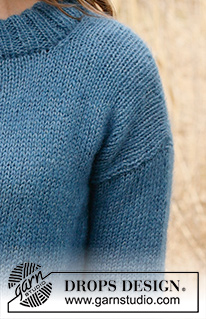 Rhapsody in Blue / DROPS 236-36 - Kötött pulóver DROPS Flora és DROPS Kid Silk fonalból. A darabot alulról felfelé haladva kötjük harisnyakötéssel. Méret: XS - XXXL
