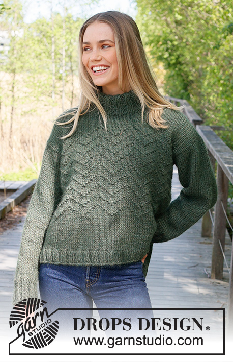Appalachian Trails / DROPS 237-12 - Knitted sweater in DROPS Nepal and DROPS Kid-Silk. Piece is knitted bottom up with textured pattern and double neck edge. Size: S - XXXL