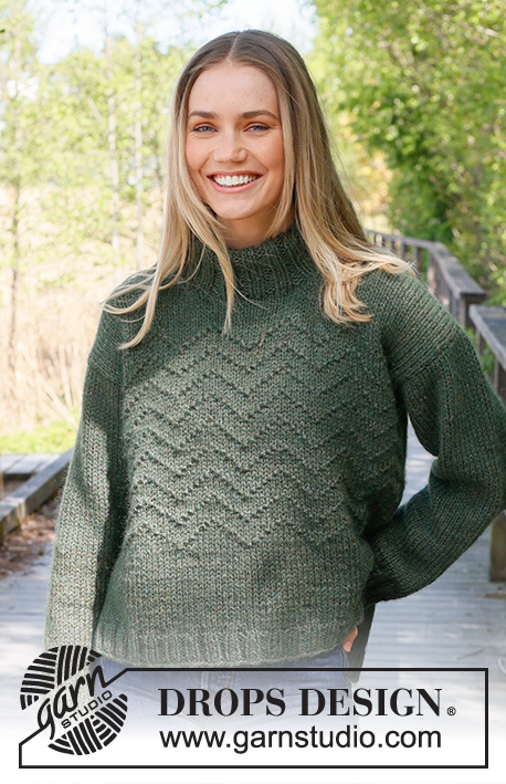 Appalachian Trails / DROPS 237-12 - Knitted jumper in DROPS Nepal and DROPS Kid-Silk. Piece is knitted bottom up with textured pattern and double neck edge. Size: S - XXXL