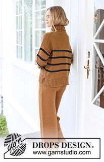 Comfy Caramel Trousers / DROPS 237-15 - Strikkede bukser i DROPS Alaska. Arbejdet strikkes oppefra og ned i glatstrik.
Størrelse S - XXXL.
